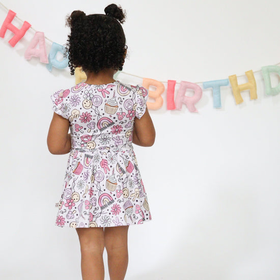 3 - 6m Groovy Birthday Bodysuit Twirl Dress - Monkeeroos