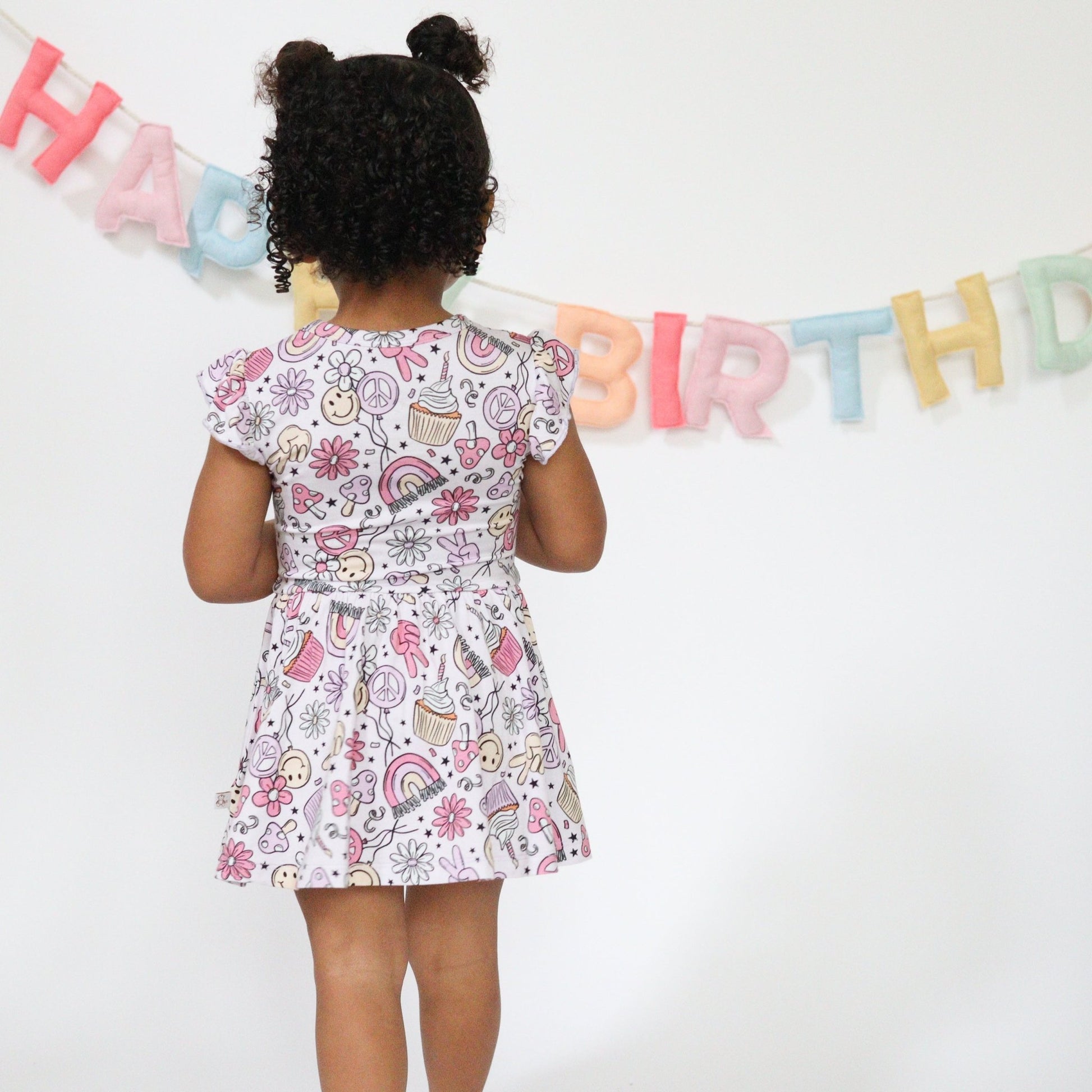 3 - 6m Groovy Birthday Bodysuit Twirl Dress - Monkeeroos