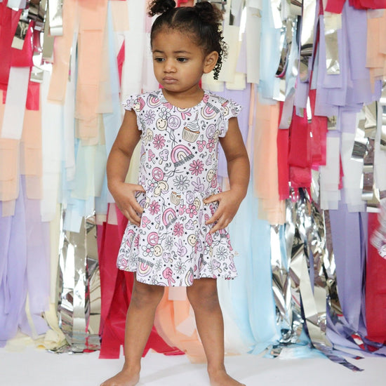 3 - 6m Groovy Birthday Bodysuit Twirl Dress - Monkeeroos