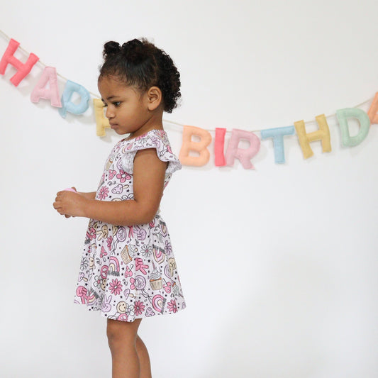 3 - 6m Groovy Birthday Bodysuit Twirl Dress - Monkeeroos
