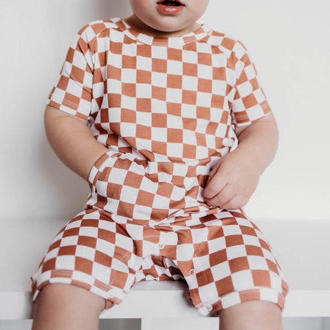 Rust Checks Pocket Shortie Romper