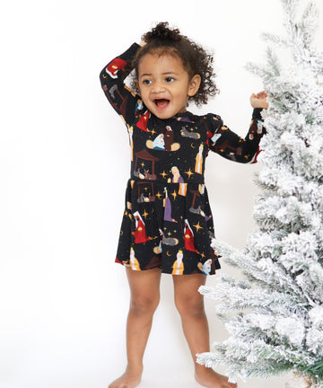 Nativity Long Sleeve Bodysuit Twirl Dress