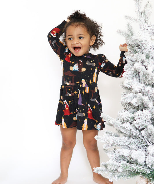 Nativity Long Sleeve Bodysuit Twirl Dress