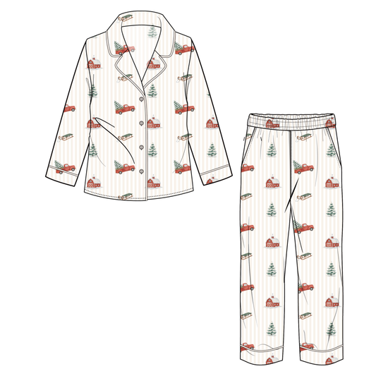 Little Red Truck Adult Unisex Button Down Set