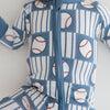 Baby onesie with baseball pattern on a white background