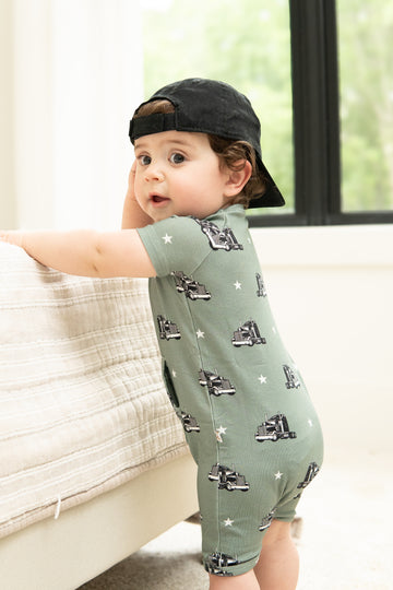 Big Trucks Pocket Shortie Romper