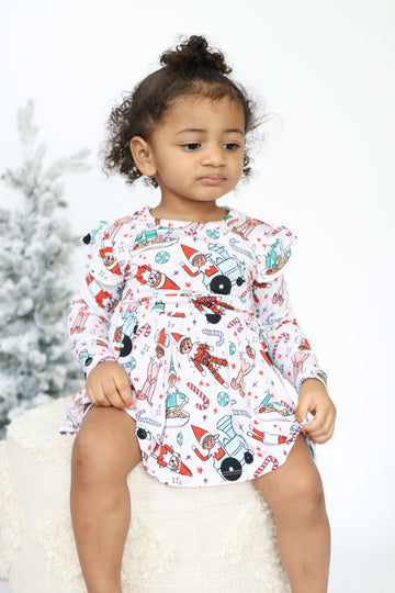 Elfing Around Long Sleeve Bodysuit Twirl Dress