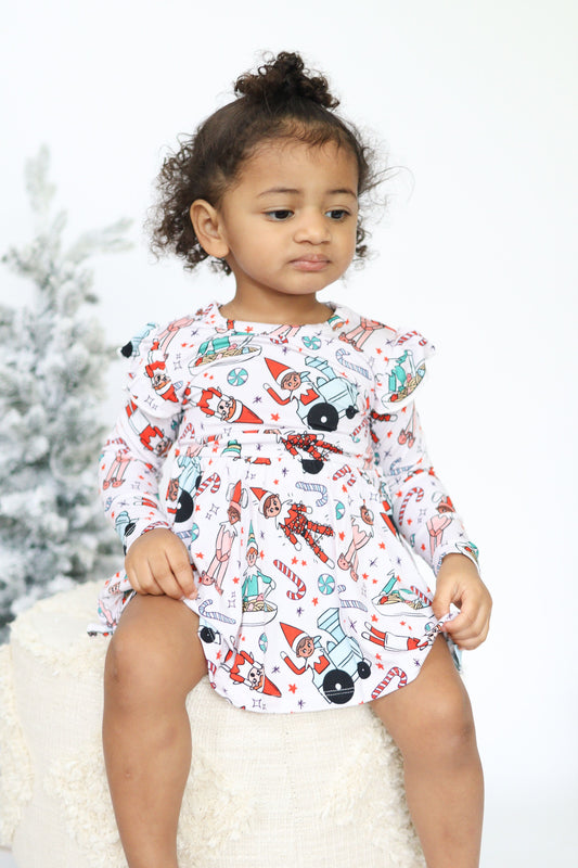 Elfing Around Long Sleeve Bodysuit Twirl Dress