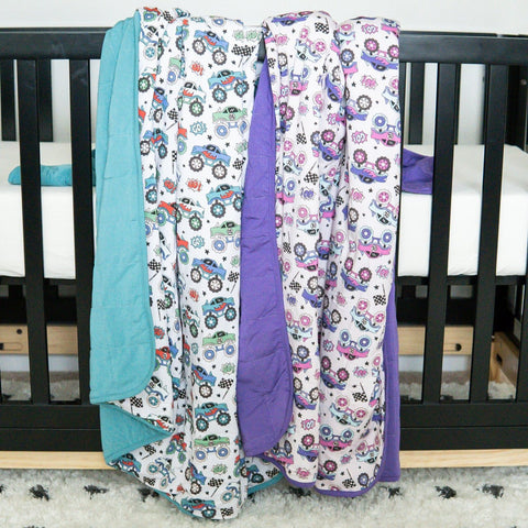 Monster Madness Quilted Blanket - Teal