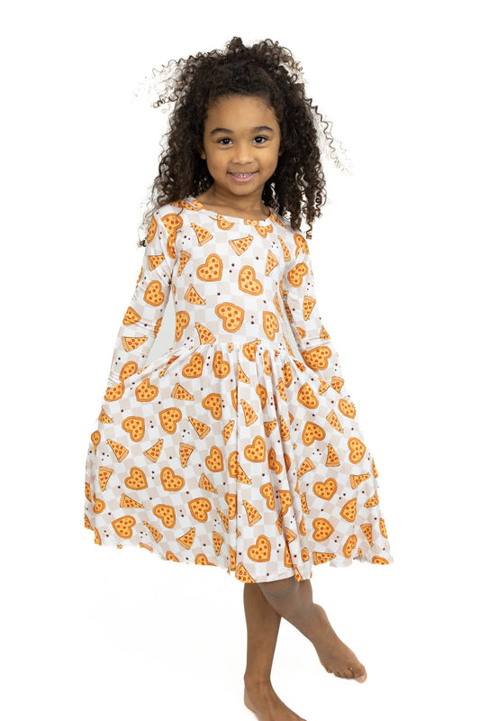 Pizza My Heart Long Sleeve Twirl Dress - Monkeeroos