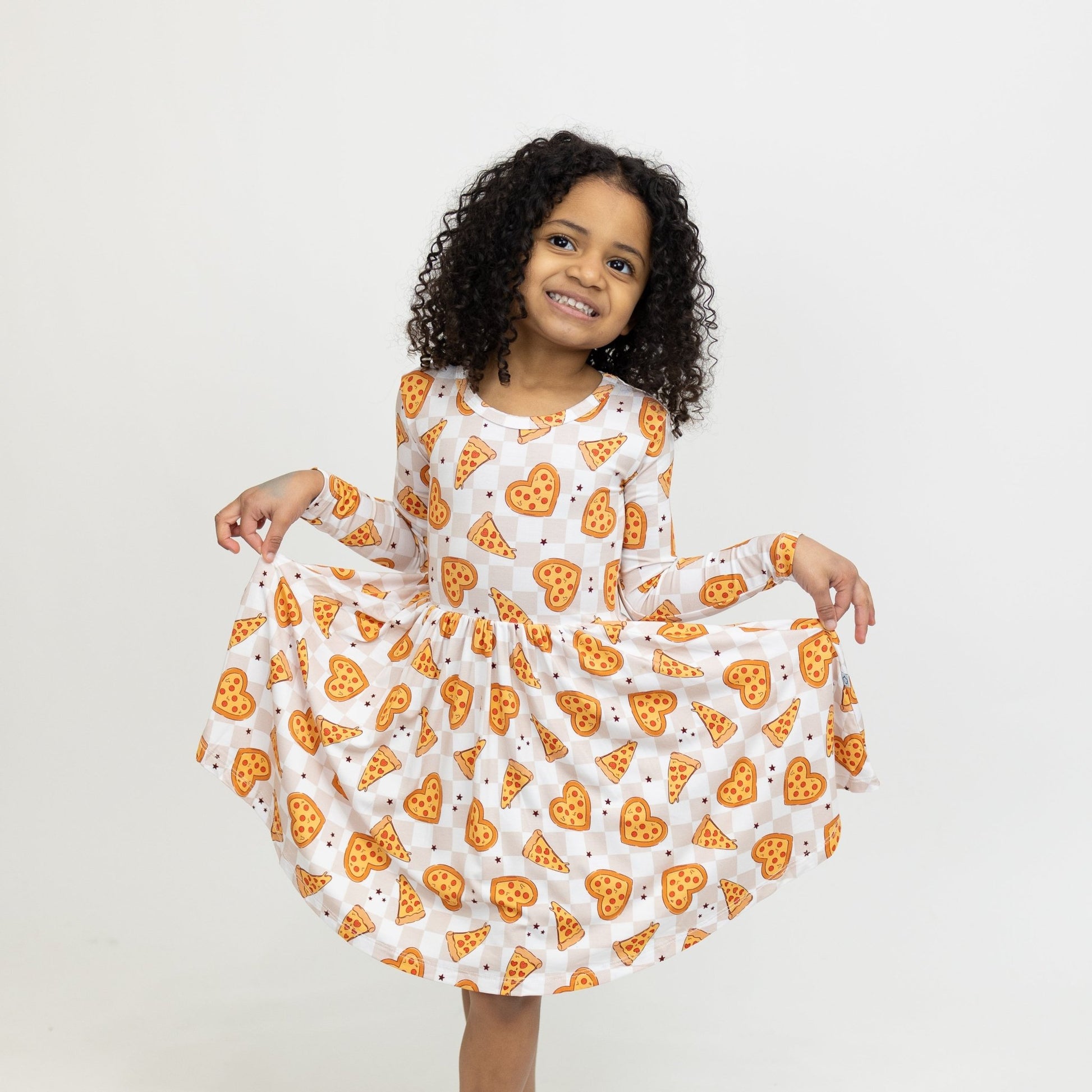 Pizza My Heart Long Sleeve Twirl Dress - Monkeeroos