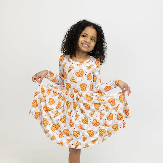 Pizza My Heart Long Sleeve Twirl Dress - Monkeeroos