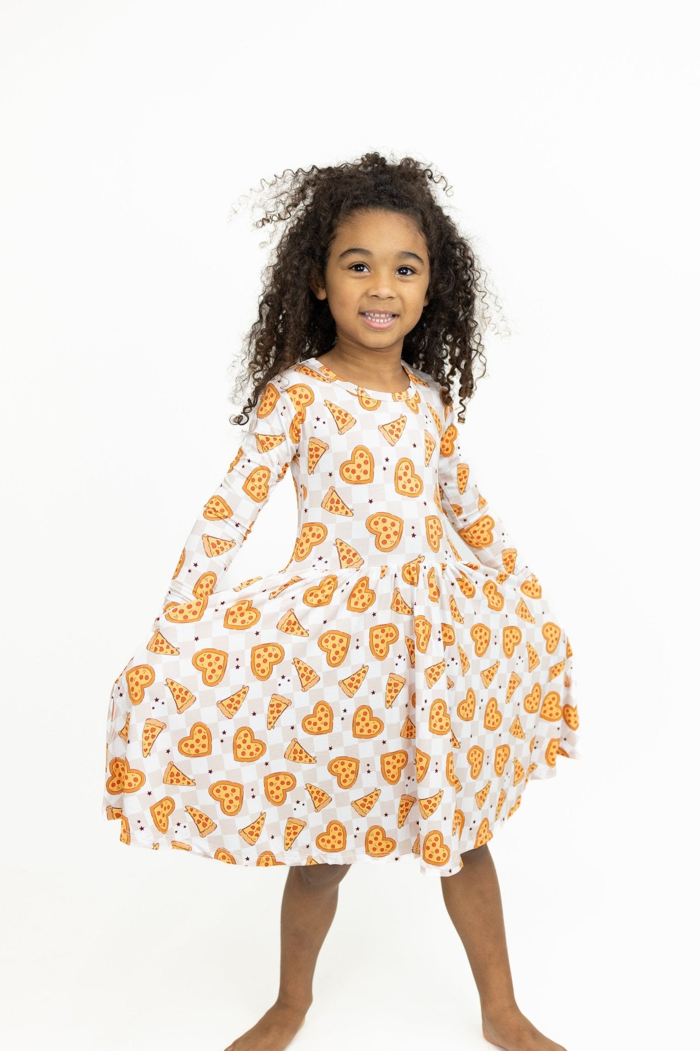 Pizza My Heart Long Sleeve Twirl Dress - Monkeeroos