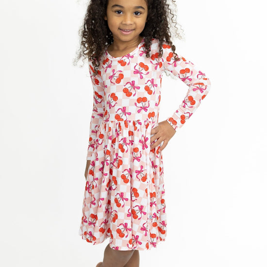Sweet Cherry Love Long Sleeve Twirl Dress - Monkeeroos