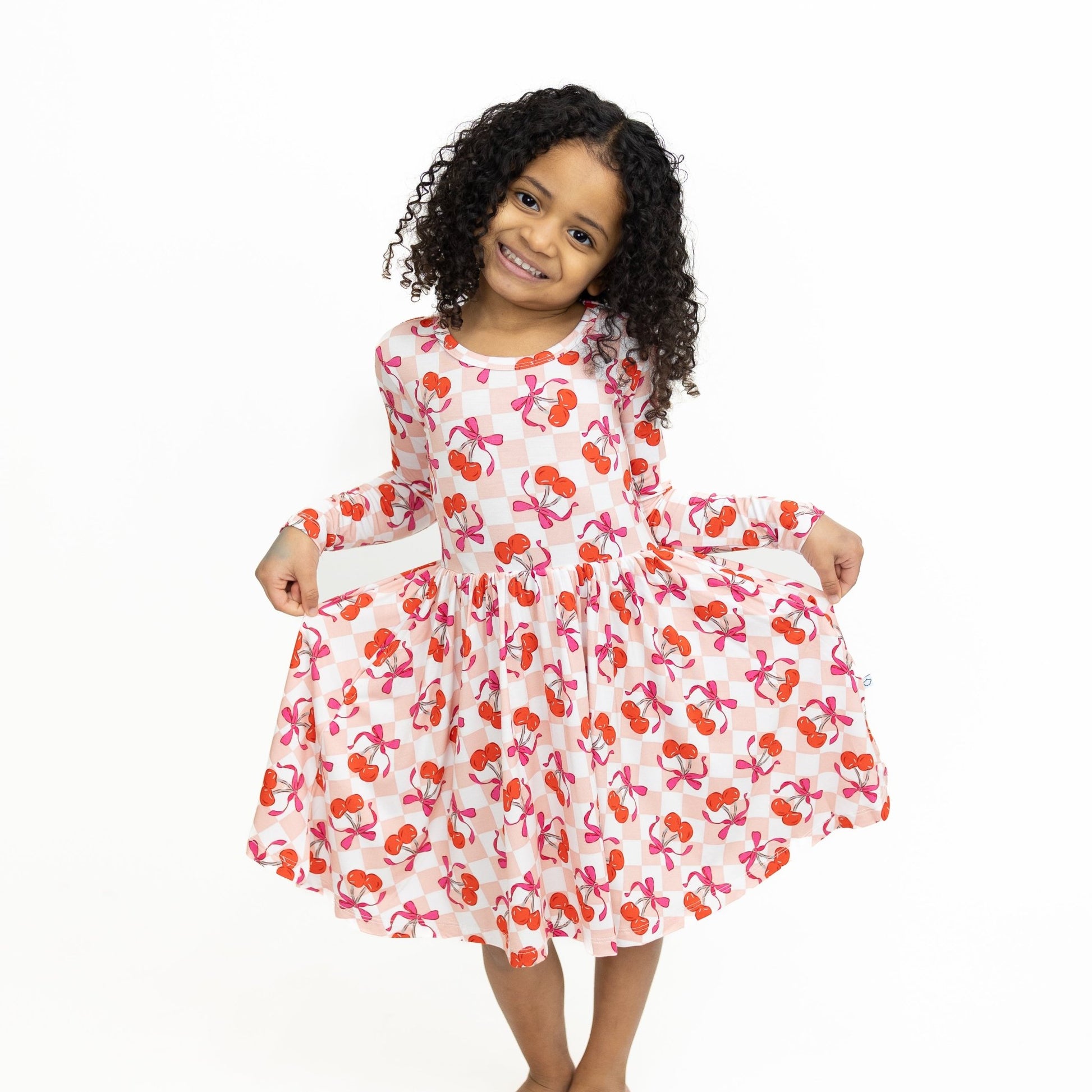 Sweet Cherry Love Long Sleeve Twirl Dress - Monkeeroos