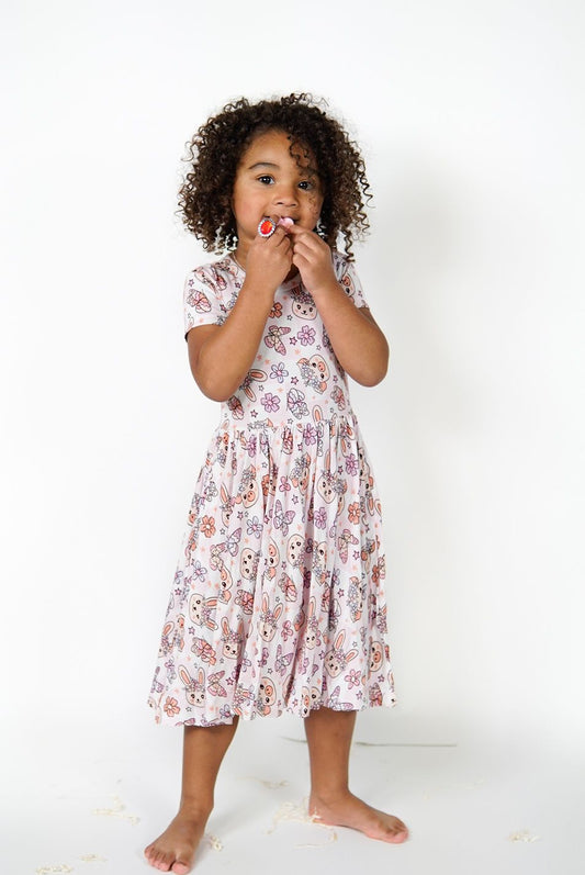 Piggies and Bunnies Short Sleeve Twirl Dress